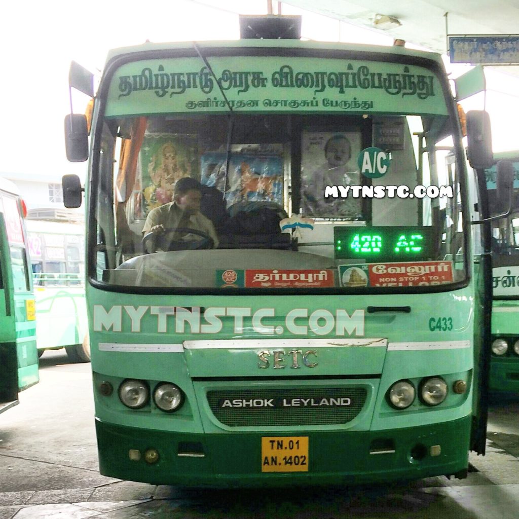 TN 01 AN 1402 SETC 420 AC Chennai to Dharmapuri